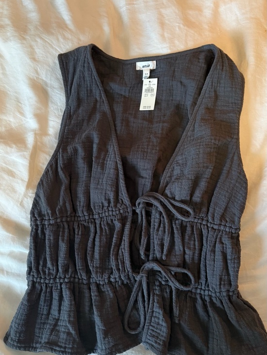 aerie Tops - aerie Charcoal Gray Tie-Front Textured Tank